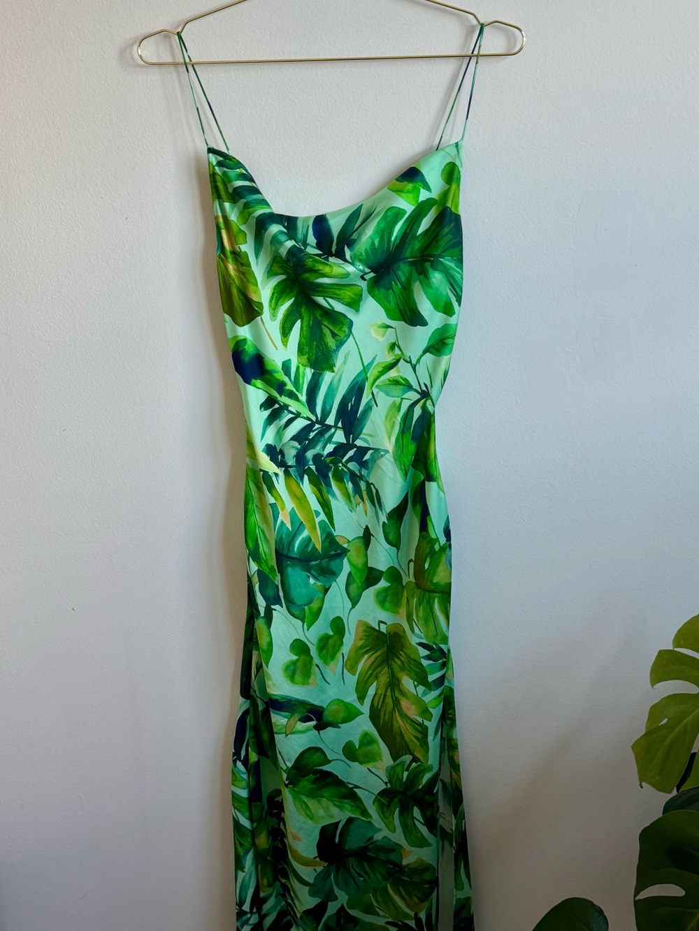 Zara Tropical Green Leaf-Print Slip Maxi Dress